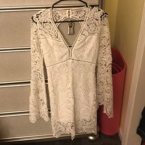White lace cutout dress